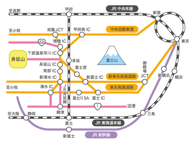 身延山までの交通アクセスマップ