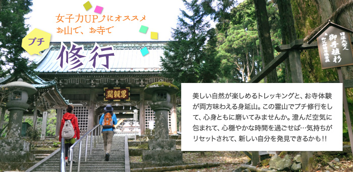 美しい自然が楽しめるトレッキングと、お寺体験が両方味わえる身延山。この霊山でプチ修行をして、心身ともに磨いてみませんか。澄んだ空気に包まれて、心穏やかな時間を過ごせば…気持ちがリセットされて、新しい自分を発見できるかも！！